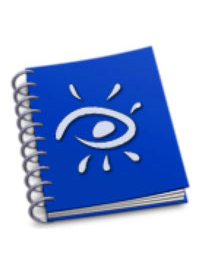 iView MediaPro catalog file icon: a blue spiral-bound book with an eye